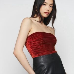 Reformation Addie velvet strapless tube top